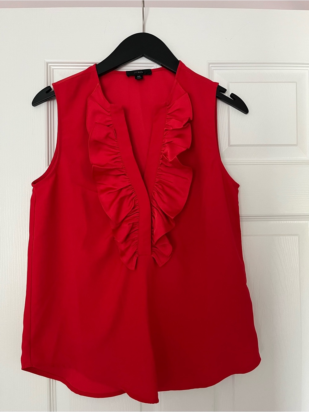 NWOT J.Crew Ruffle-Front Top in Satin Crepe Red XS AC365 Preppy Office